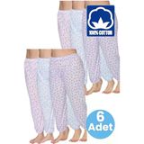 Uniquetrenders Kadın %100 Pamuklu Desenli Emprime Lastikli Uzun Pijama Lastik Paçalı Don 6'lı Set