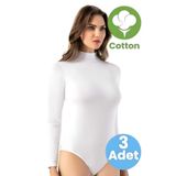 Uniquetrenders Kadın 3'lü Boğazlı Uzun Kol Çıtçıtlı Body