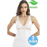 Uniquetrenders Kadın 3'lü Dantel Askı Detaylı V Yaka Atlet Modal Atlet - Beyaz - XL