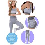 Uniquetrenders Kadın Dikişsiz Melanjlı Fitness Yoga Pilates Sporcu Büstiyer Şort Tayt Takımı 3'Lü Set Beyaz M-L