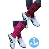 Uniquetrenders Kadın Dört Mevsim Ayaksız Triko Tozluk 2'Li Set Bordo - Fuşya