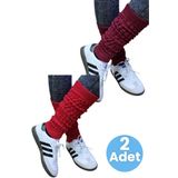 Uniquetrenders Kadın Dört Mevsim Ayaksız Triko Tozluk 2'Li Set Bordo - Kırmızı