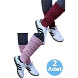 Uniquetrenders Kadın Dört Mevsim Ayaksız Triko Tozluk 2'Li Set Bordo - Pembe