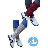 Uniquetrenders Kadın Dört Mevsim Ayaksız Triko Tozluk 2'Li Set Bordo - Taş