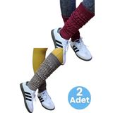 Uniquetrenders Kadın Dört Mevsim Ayaksız Triko Tozluk 2'Li Set Bordo - Vizon