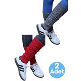 Uniquetrenders Kadın Dört Mevsim Ayaksız Triko Tozluk 2'Li Set Füme - Kırmızı