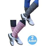 Uniquetrenders Kadın Dört Mevsim Ayaksız Triko Tozluk 2'Li Set Füme - Pembe