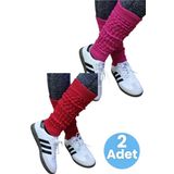 Uniquetrenders Kadın Dört Mevsim Ayaksız Triko Tozluk 2'Li Set Fuşya - Kırmızı