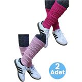 Uniquetrenders Kadın Dört Mevsim Ayaksız Triko Tozluk 2'Li Set Fuşya - Pembe