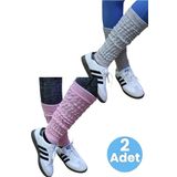 Uniquetrenders Kadın Dört Mevsim Ayaksız Triko Tozluk 2'Li Set Gri - Pembe
