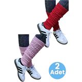 Uniquetrenders Kadın Dört Mevsim Ayaksız Triko Tozluk 2'Li Set Kırmızı - Pembe