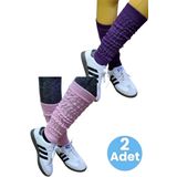 Uniquetrenders Kadın Dört Mevsim Ayaksız Triko Tozluk 2'Li Set Mor - Pembe