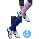 Uniquetrenders Kadın Dört Mevsim Ayaksız Triko Tozluk 2'Li Set Pembe - Saks Mavisi