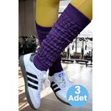 Uniquetrenders Kadın Dört Mevsim Ayaksız Triko Tozluk 3 Adet Mor