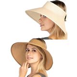 Uniquetrenders Kadın Geniş Siperli Uv Korumalı Fiyonklu Hasır Vizör Şapka 2'Li Set Camel - Bej