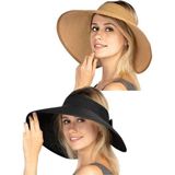 Uniquetrenders Kadın Geniş Siperli Uv Korumalı Fiyonklu Hasır Vizör Şapka 2'Li Set Siyah - Camel