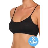 Uniquetrenders Kadın İnce Askılı Pedli Büstiyer Yarım Atlet Sütyen 3'Lü Set Siyah 80-85