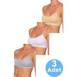 Uniquetrenders Kadın İnce Askılı Pedli Büstiyer Yarım Atlet Sütyen 3'Lü Set Ten - Beyaz - Gri 70-75