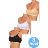 Uniquetrenders Kadın İnce Askılı Pedli Büstiyer Yarım Atlet Sütyen 3'Lü Set Ten - Siyah - Beyaz 80-85