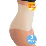 Uniquetrenders Kadın Lazer Kesim İnceltici Ve Toparlayıcı Yüksek Bel Slip Korse 3'Lü Set Ten S-M