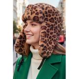 Uniquetrenders Kadın Leopar Desenli Peluş Kalpak Pilot Şapka