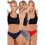 Uniquetrenders Kadın Pamuklu Penye Süprem Kumaş Bikini Külot Kadın Bikini Külot 3 Renk Lacivert - Gri - Kırmızı S-M