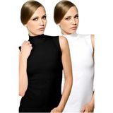 Uniquetrenders Kadın Sıfır Kollu Boğazlı Pamuklu Atlet 2'li Set - 2XL - Siyah - Beyaz
