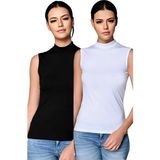 Uniquetrenders Kadın Sıfır Kollu Boğazlı Pamuklu Atlet 2'li Set - XL - Siyah - Beyaz