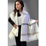 Uniquetrenders Kadın Yumuşak Dokulu Ekru- Gri Çizgili Omuz Şalı Atkı ( 70Cm X 180Cm ) Ekru - Gri