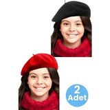 Uniquetrenders Kız Çocuk Fransız 2'Li Ressam Bere Kırmızı - Siyah