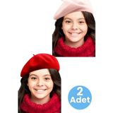 Uniquetrenders Kız Çocuk Fransız 2'Li Ressam Bere Pembe - Kırmızı