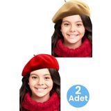 Uniquetrenders Kız Çocuk Fransız 2'Li Ressam Bere Vizon - Kırmızı