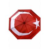 Uniquetrenders Türk Bayrağı Desenli Canlı Lüx Renkli Baskılı Rüzgara Dayanıklı 8 Telli Katlanabilir Manuel Şemsiye Kırmızı - Beyaz