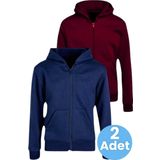 Uniquetrenders Unisex Pamuklu Kapüşonlu Fermuarlı Sweatshirt 2'Li Set Lacivert - Bordo 7 Yaş