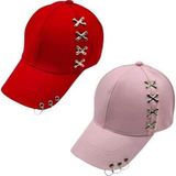 Uniquetrenders Unisex Punk Master Baseball Kep Şapka 2'Li Set Kırmızı - Pembe