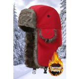 Uniquetrenders Unisex Termal Peluş Kürklü Pilot Şapka - Standart - Kırmızı