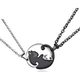 Uniquetrenders Unisex Ying Yang Kediler Cats Çiftli Sevgili Arkadaş Kolyesi Sevgili Kolyesi Arkadaşlık Kolyesi Gümüş - Siyah 60 cm