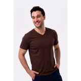UNIQVIBE Organik Pamuk Kahverengi Erkek Kısa Kollu V Yaka Tişört