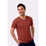 UNIQVIBE Organik Pamuk Kiremit Rengi Erkek Kısa Kollu V Yaka Tişört