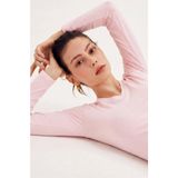 UNIQVIBE Organik Pamuk Pembe Kadın Uzun Kollu V Yaka Bluz