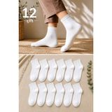 Unisex 12 Çift Beyaz Yarım Konç Çorap