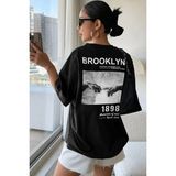 Unisex 1898 Brooklyn Baskılı T-Shirt - Siyah - M