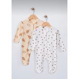 Unisex 2 Adet %100 Pamuklu Patikli Tulum Seti - Çok Renkli - 3-6 M