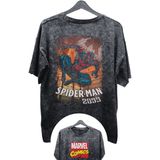 Unisex 2099 Spider-Man Baskılı Yıkamalı Tişört, Oversize Marvel Comics Baskılı Eskitme T-Shirt - XL - Siyah