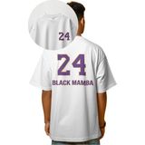 Unisex 24 Black Mamba Kobe Sırt Baskılı Tişört, Oversize Basketbol Temalı T-Shirt - 4XL - Beyaz