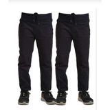 Unisex 2li Çocuk Rahat Kalıp Ribana Bel Canvas Keten Okul Pantolonu 2 Adet - Lacivert - 8 Yaş