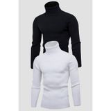 Unisex 2’Li Hazır Paket Siyah - Beyaz Balıkçı Yaka Kaşkorse Şardonlu Slimfit Boğazlı Kazak