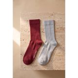 Unisex 2'li Örgü File Soket Çorap Bordo-Gri