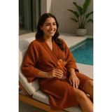 Unisex , 4 Kat Müslin Sabahlık / Bornoz /kimono - Kiremit