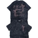 Unisex A Lot Can Happen Sırt Baskılı Yıkamalı T-Shirt, Oversize Kurdele Temalı Vintage Tişört - Siyah - XL